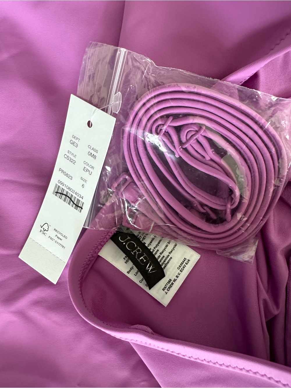 J. Crew Gemma Ruched Bandeau One-Piece Swimsuit Convertible Pink Lavender Size 6 - Picture 4 of 5